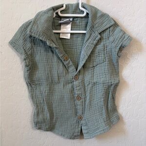 Kids Button-Front Short Sleeve Gauze Shirt in Sage